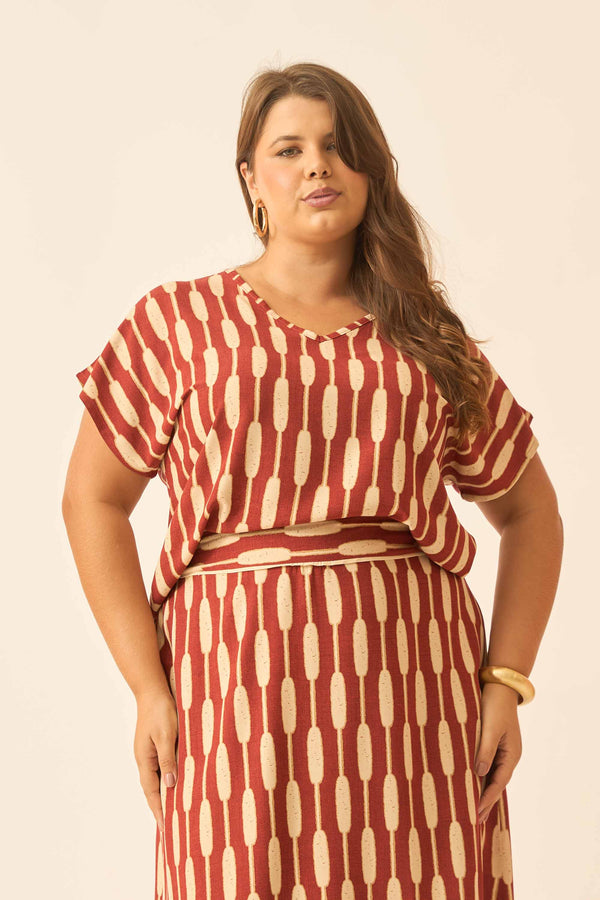 BLUSA COM DECOTE V BAMBOO ARGILA