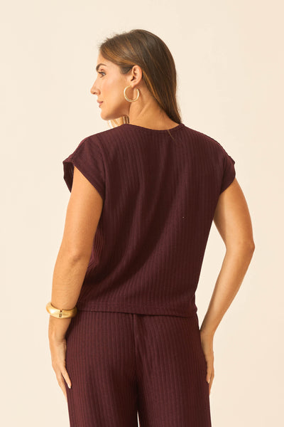 BLUSA MANGA JAPONESA CANELADO AREIA GROSSO VINHO TINTO