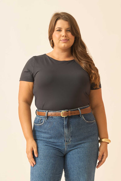 BLUSA COM DECOTE REDONDO POLIAMIDA PRETO