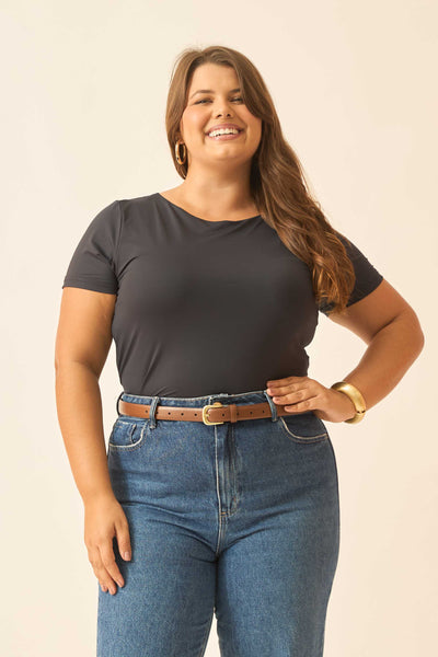 BLUSA COM DECOTE REDONDO POLIAMIDA PRETO