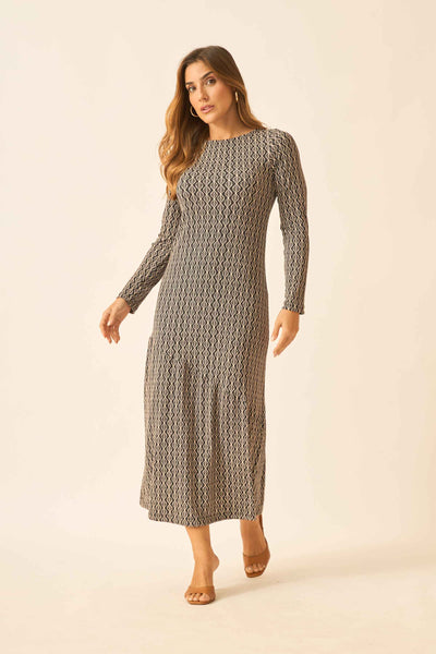 VESTIDO LONGO COM RECORTE MALHA CANELADA VALENÇA PRETA