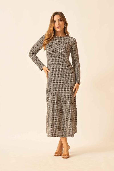 VESTIDO LONGO COM RECORTE MALHA CANELADA VALENÇA PRETA