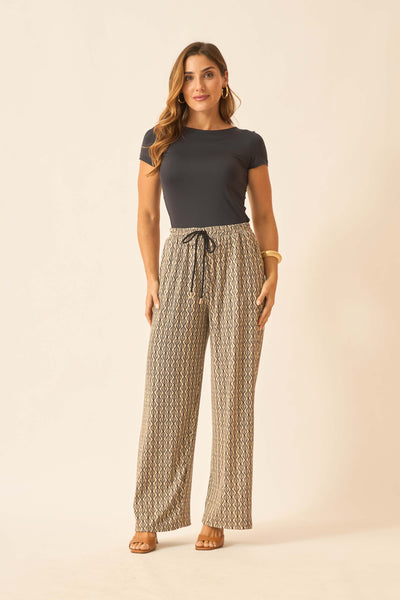 CALÇA RETA COM BOLSO MALHA CANELADA VALENÇA BEGE