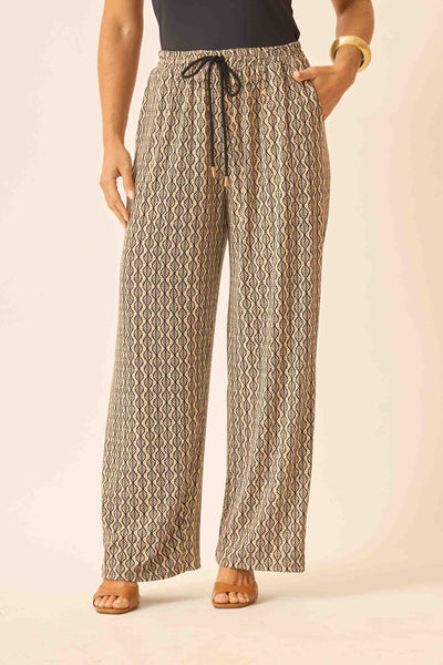 CALÇA RETA COM BOLSO MALHA CANELADA VALENÇA BEGE