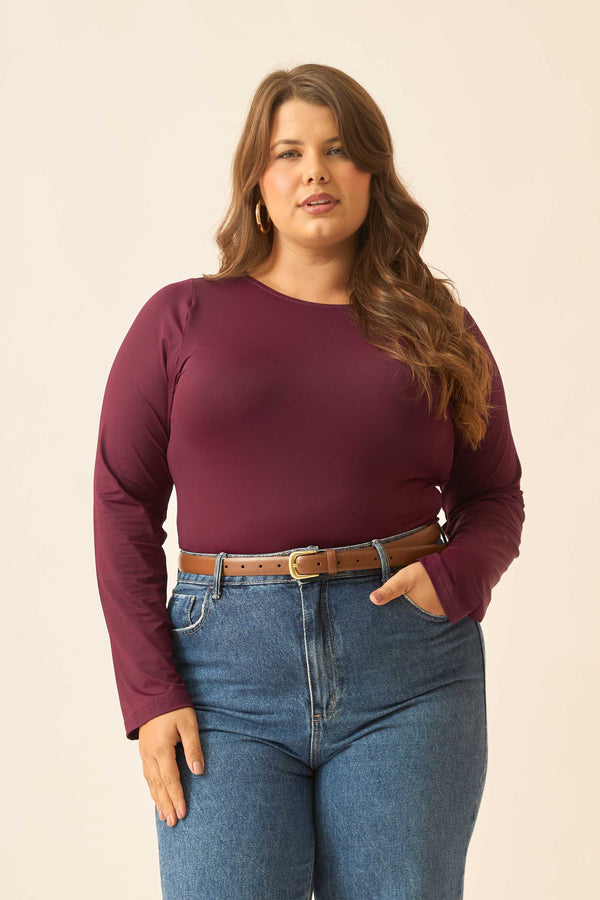 BLUSA COM MANGA LONGA E DECOTE REDONDO FIGO