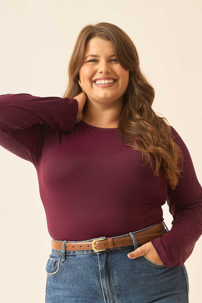 BLUSA COM MANGA LONGA E DECOTE REDONDO FIGO