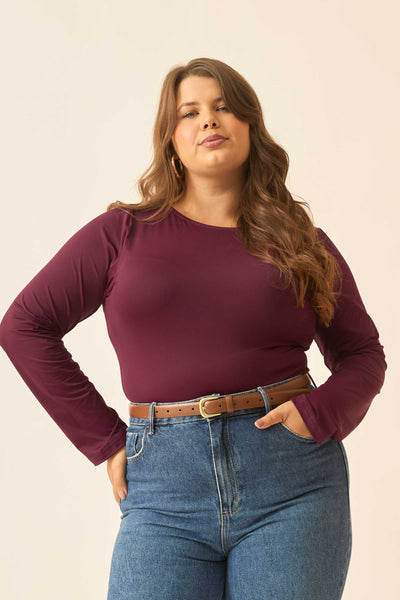 BLUSA COM MANGA LONGA E DECOTE REDONDO FIGO