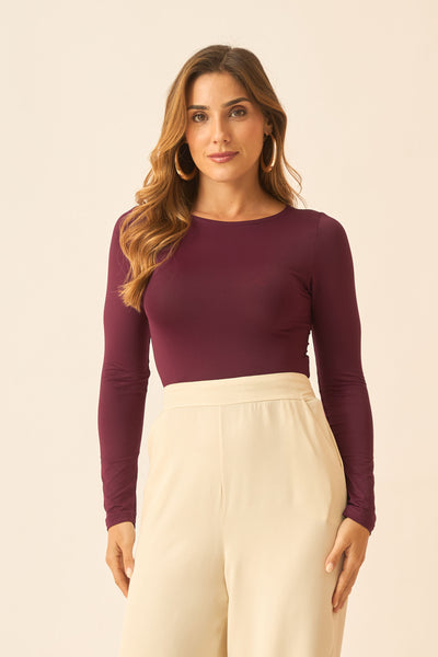 BLUSA COM MANGA LONGA E DECOTE REDONDO FIGO