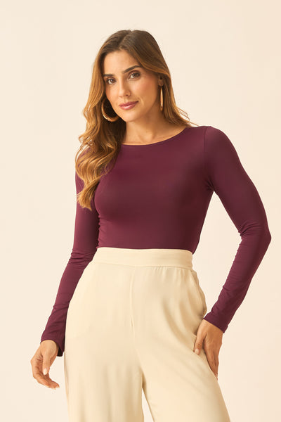 BLUSA COM MANGA LONGA E DECOTE REDONDO FIGO
