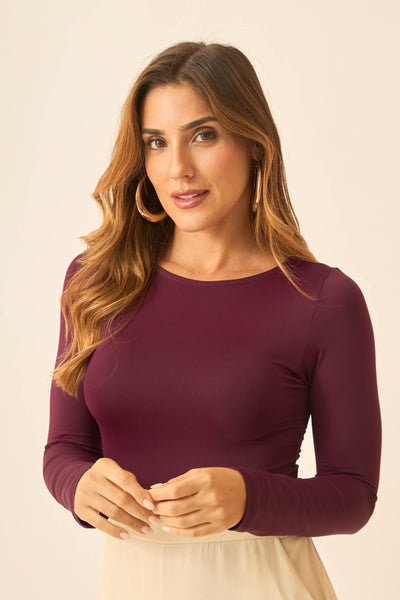 BLUSA COM MANGA LONGA E DECOTE REDONDO FIGO