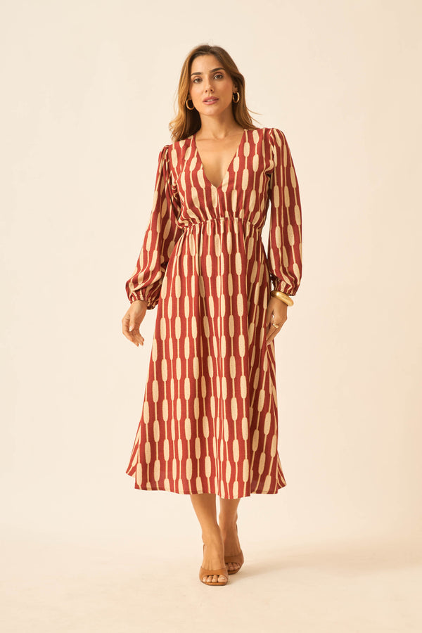 VESTIDO MIDI COM ABERTURA LATERAL BAMBOO ARGILA