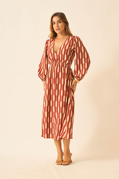 VESTIDO MIDI COM ABERTURA LATERAL BAMBOO ARGILA