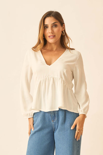 BLUSA COM BABADO CINZA ALGODAO