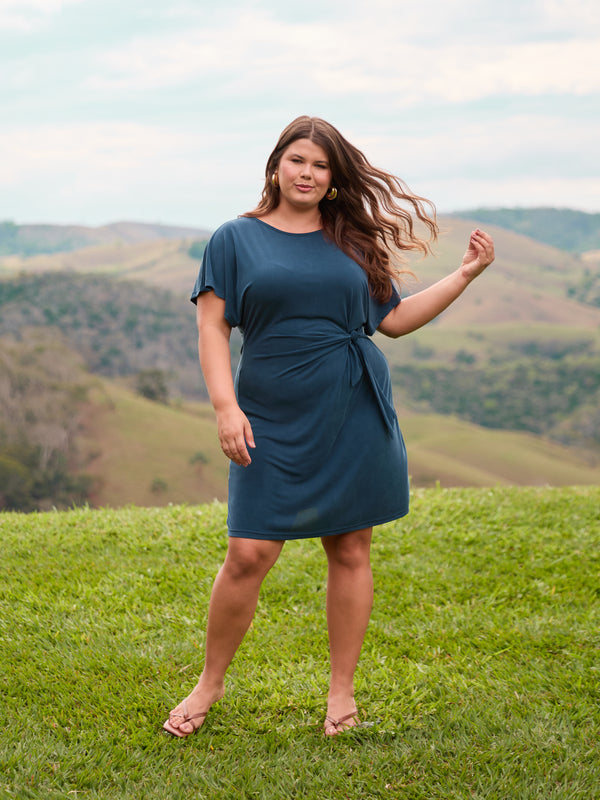 VESTIDO COM AMARRACAO FRONTAL MODAL MARINHO