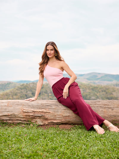 CALÇA RETA COM BOLSO TWILL CABERNET