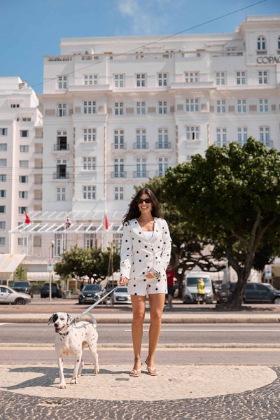 SHORT ALFAIATARIA POÁ BRANCO E PRETO
