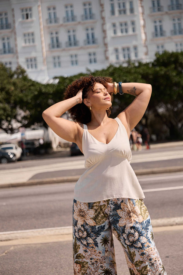 BLUSA DECOTE V RAYON SLUB ALGODÃO