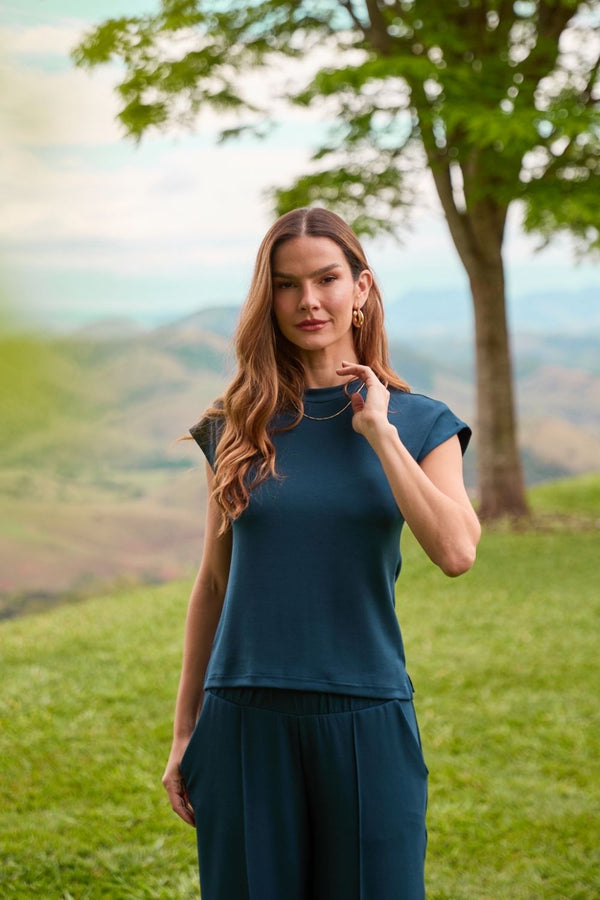 BLUSA MANGA JAPONESA  MODAL GENEBRA MARINHO