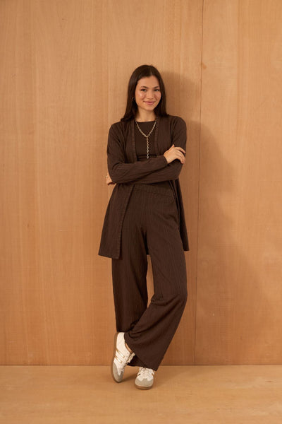 CARDIGAN JACQUARD TRANÇADO MARROM CHOCOLATE