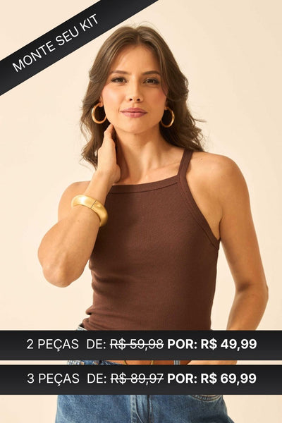 REGATA COM DECOTE QUADRADO EM RIBANA MARROM ESPRESSO