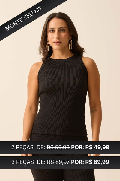 REGATA COM DECOTE REDONDO MALHA ONDAS PRETO