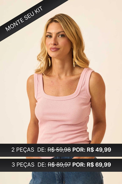 REGATA COM DECOTE U RIBANA CANELADA ROSA QUARTZ