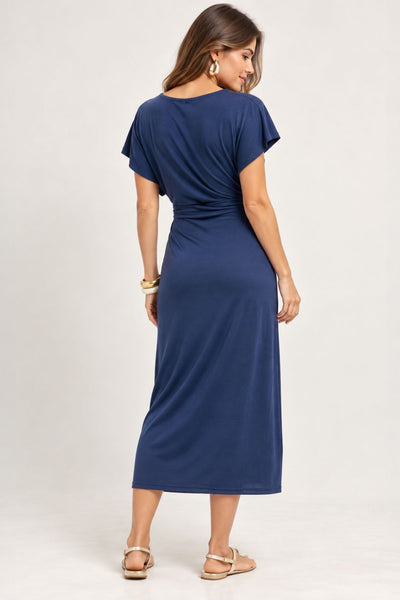 VESTIDO MIDI COM AMARRAÇÃO FRONTAL MODAL MARINHO