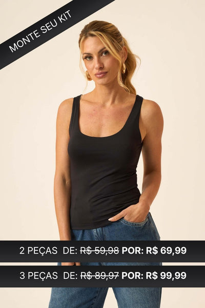 CAMISETA DECOTE U EM POLIAMIDA PRETO