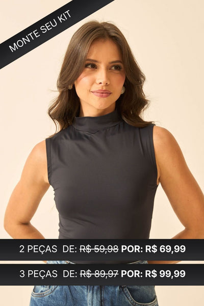REGATA COM GOLA ALTA EM POLIAMIDA PRETO