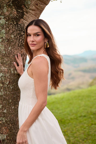 VESTIDO MIDI COM FORRO POPELINE OFF-WHITE