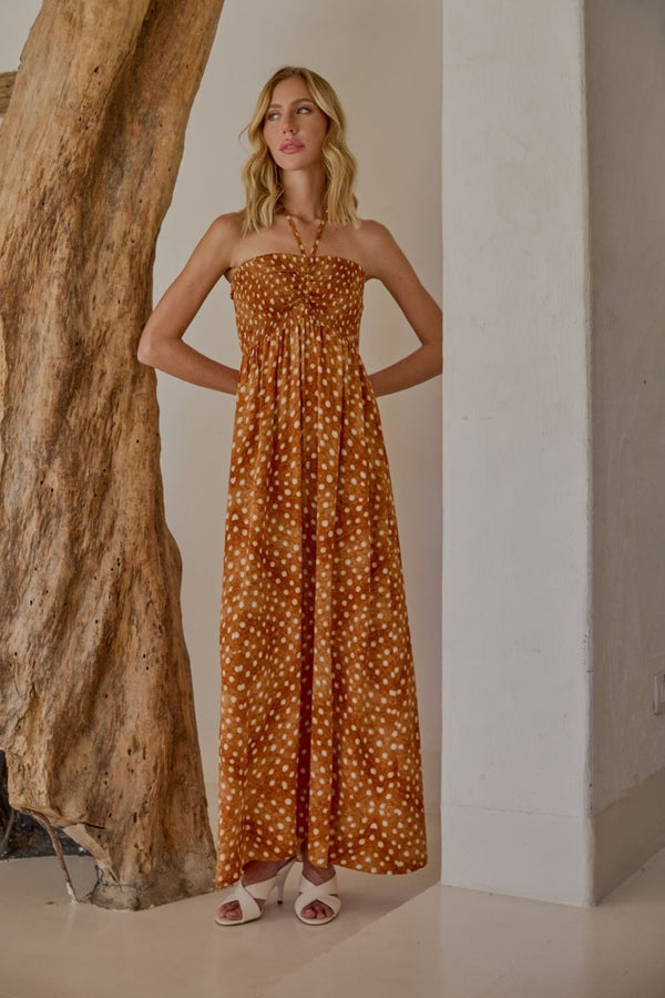 VESTIDO LONGO COM AMARRAÇÃO NO PESCOÇO BAMBI