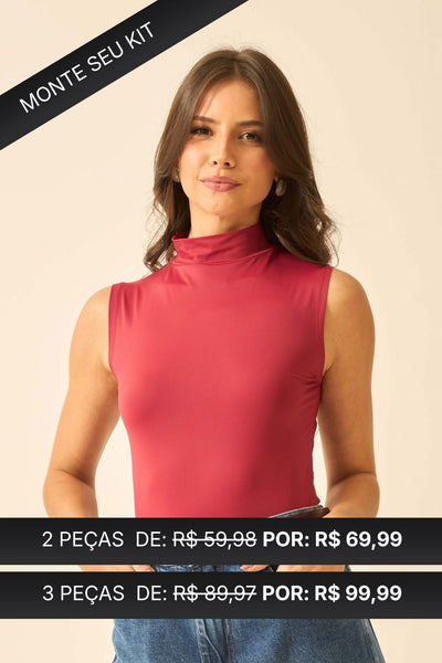 REGATA COM GOLA ALTA EM POLIAMIDA CABERNET