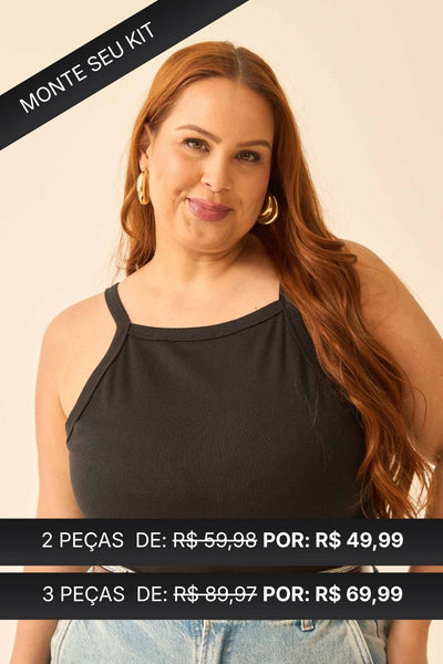 REGATA COM DECOTE QUADRADO EM RIBANA PRETO