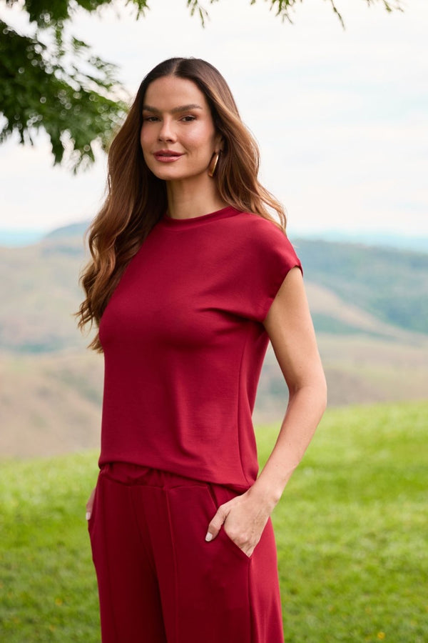 BLUSA MANGA JAPONESA  MODAL GENEBRA RUBI