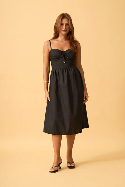 VESTIDO MIDI COM AMARRACAO POPELINE PRETO
