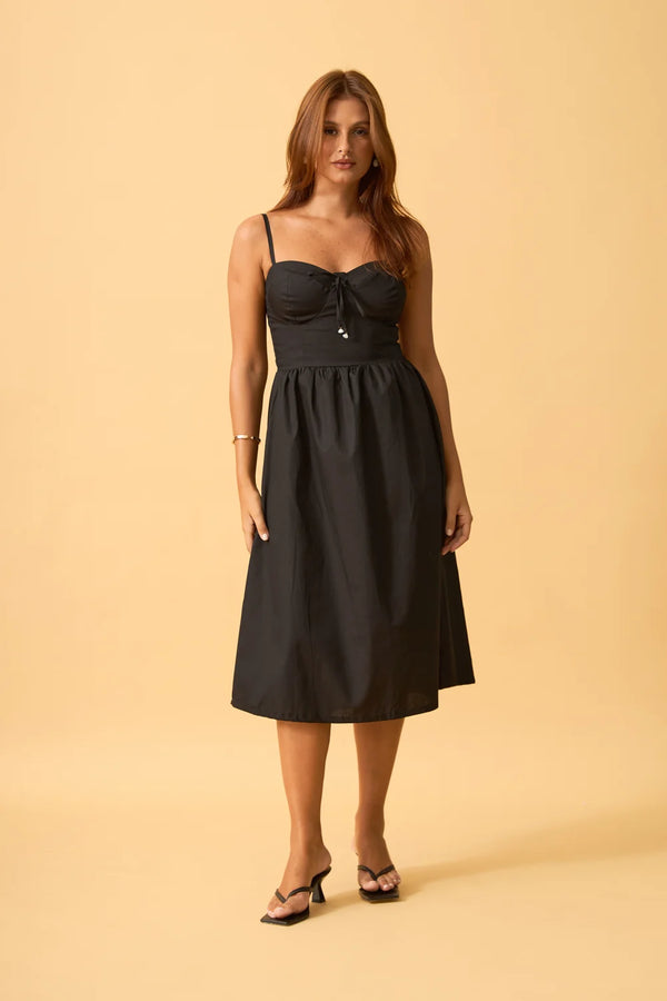 VESTIDO MIDI COM AMARRACAO POPELINE PRETO
