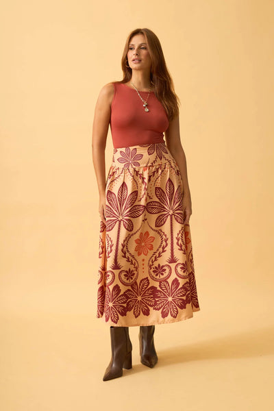SAIA MIDI COM ZIPER PALMEIRA REAL BEGE