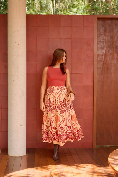 SAIA MIDI COM ZIPER PALMEIRA REAL BEGE