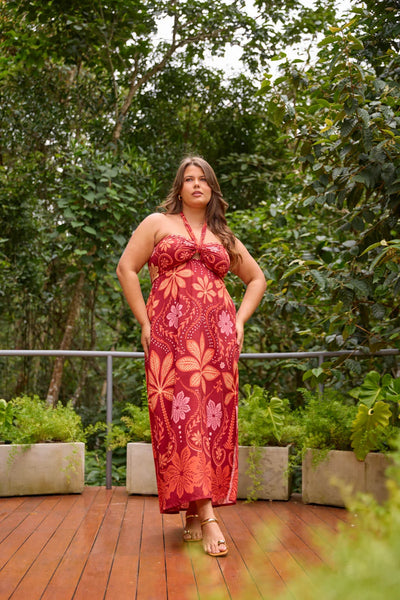 VESTIDO LONGO COM AMARRACAO PALMEIRA REAL MARSALA