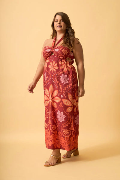 VESTIDO LONGO COM AMARRACAO PALMEIRA REAL MARSALA