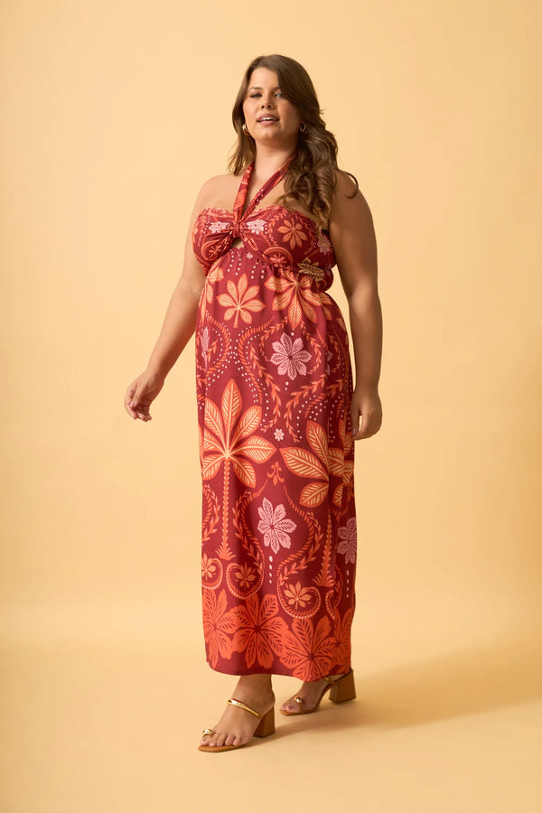 VESTIDO LONGO COM AMARRACAO PALMEIRA REAL MARSALA