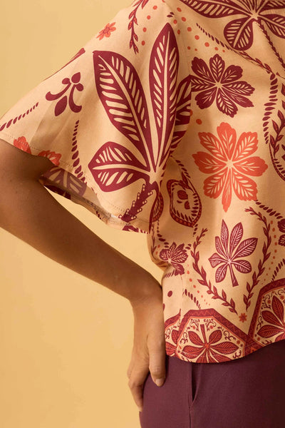 BLUSA MANGA CURTA PALMEIRA REAL BEGE