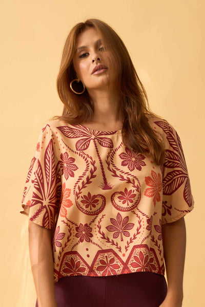 BLUSA MANGA CURTA PALMEIRA REAL BEGE