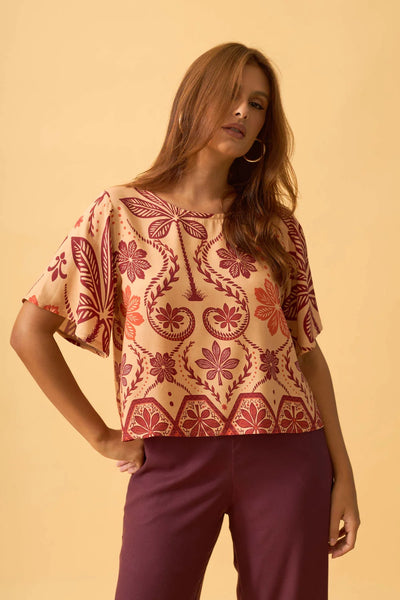 BLUSA MANGA CURTA PALMEIRA REAL BEGE