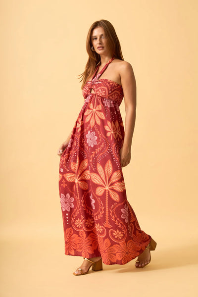 VESTIDO LONGO COM AMARRACAO PALMEIRA REAL MARSALA