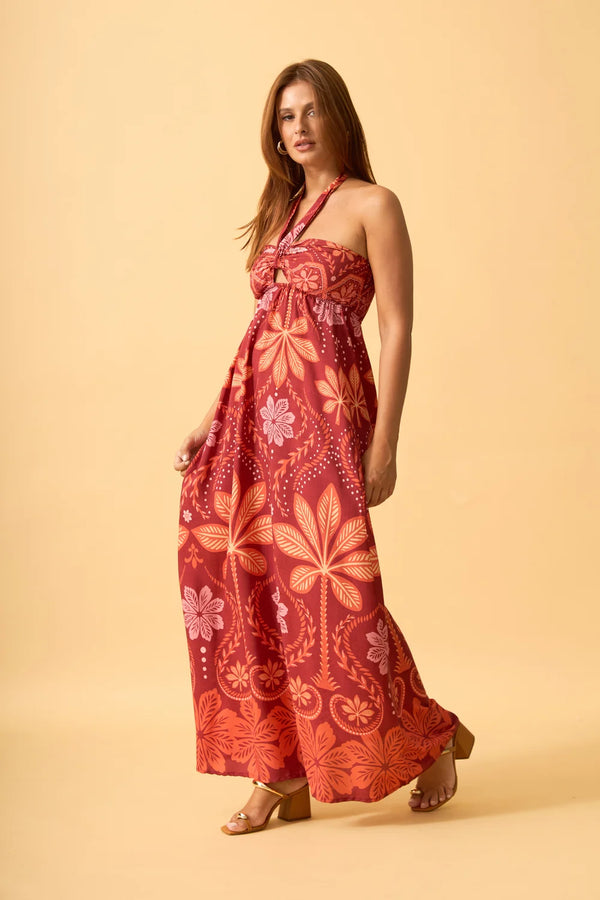 VESTIDO LONGO COM AMARRACAO PALMEIRA REAL MARSALA