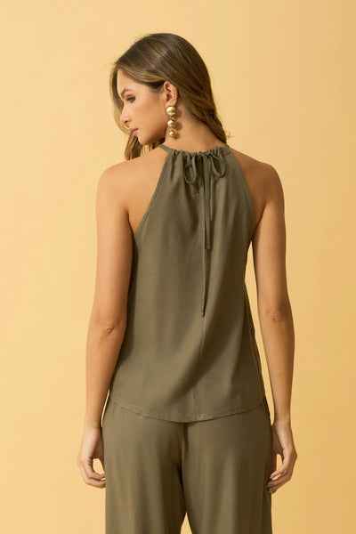 BLUSA TRANSPASSADA COM AMARRACAO VISCOSE OLIVA ESCURO
