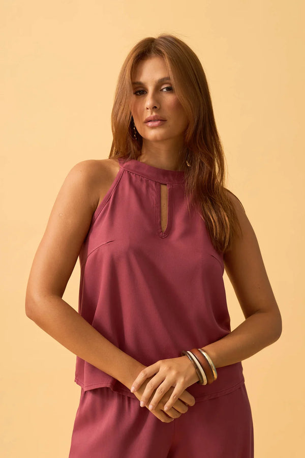 BLUSA COM AMARRACAO TWILL VERMELHO PROFUNDO