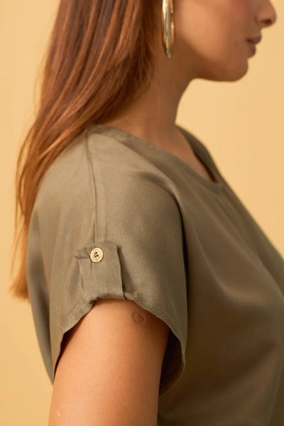 BLUSA COM BOTAO TWILL OLIVA ESCURO