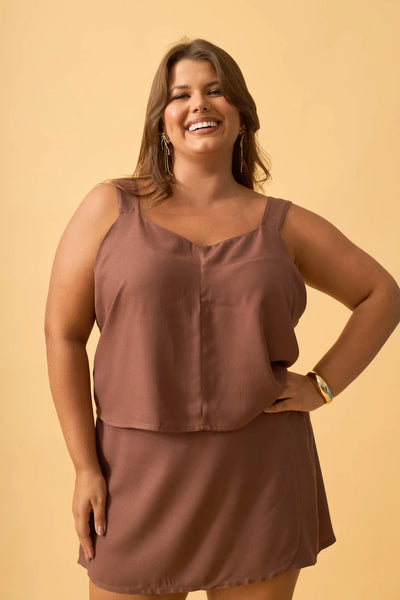 BLUSA COM ALCA LARGA VISCOSE CREPADA CAPPUCCINO